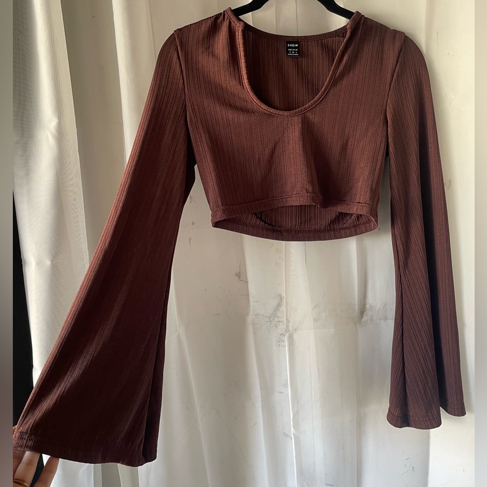 🎄Buy2Get1Free🎄Brown cropped bell sleeve top